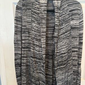 Express Black and White Striped Open-Front Cardigan